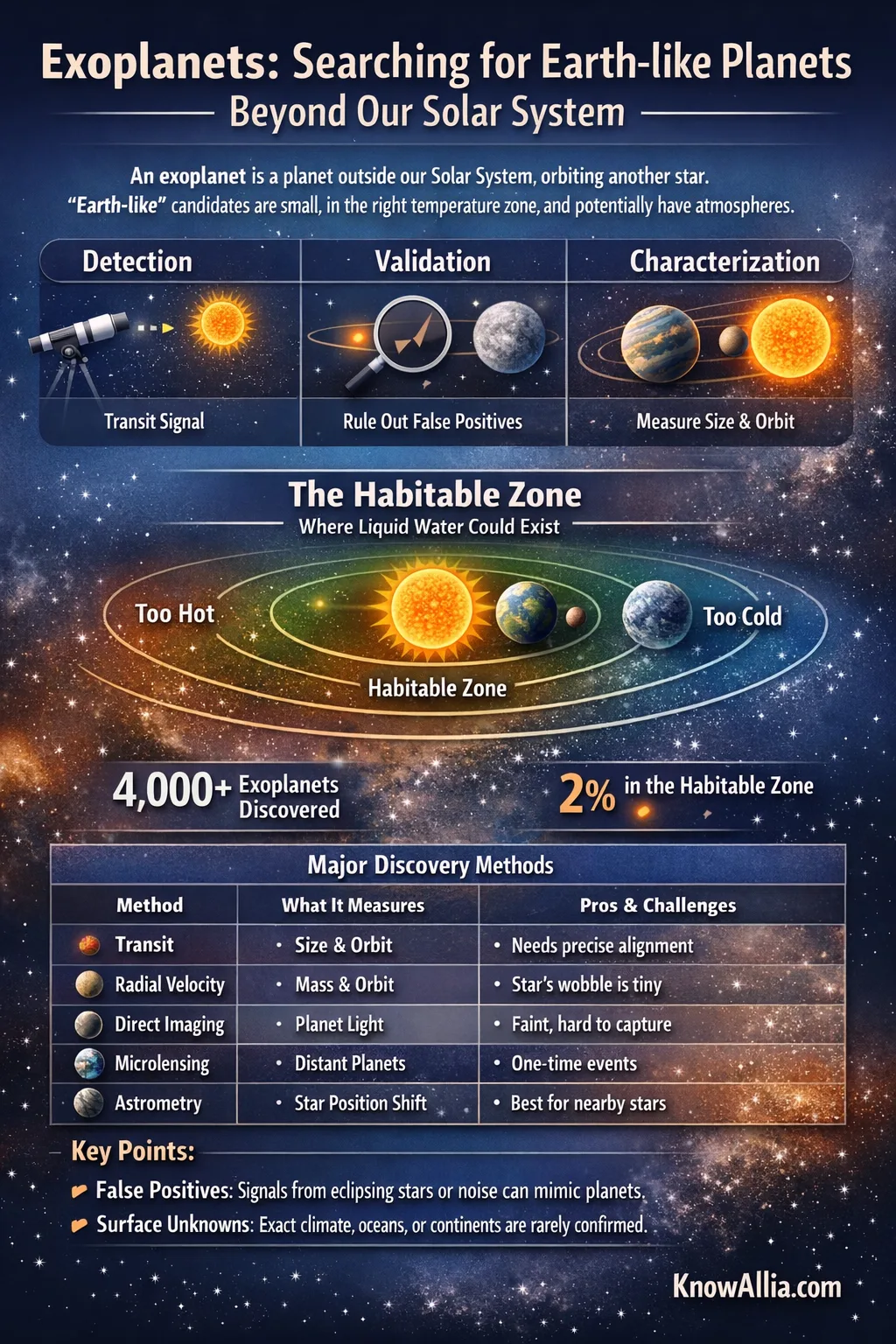 A diagram shows a planet in the habitable zone orbiting a star with Earth-like planets nearby.