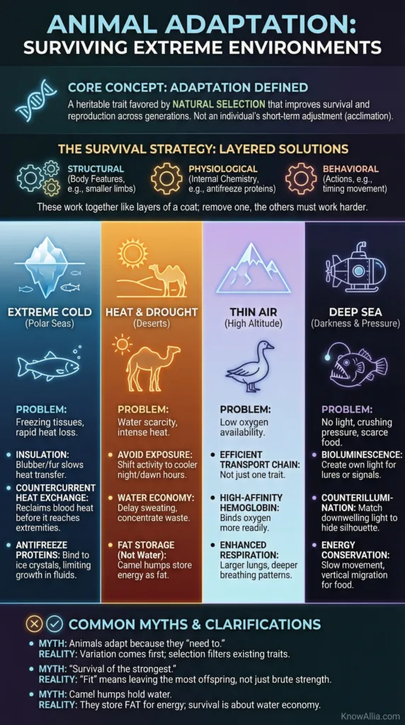 Animal adaptation strategies that help species survive in extreme environments, showcasing incredible survival techniques.