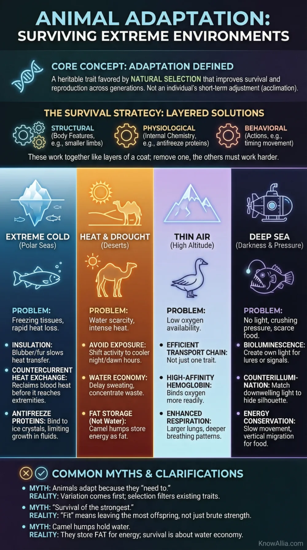 Animal adaptation strategies that help species survive in extreme environments, showcasing incredible survival techniques.