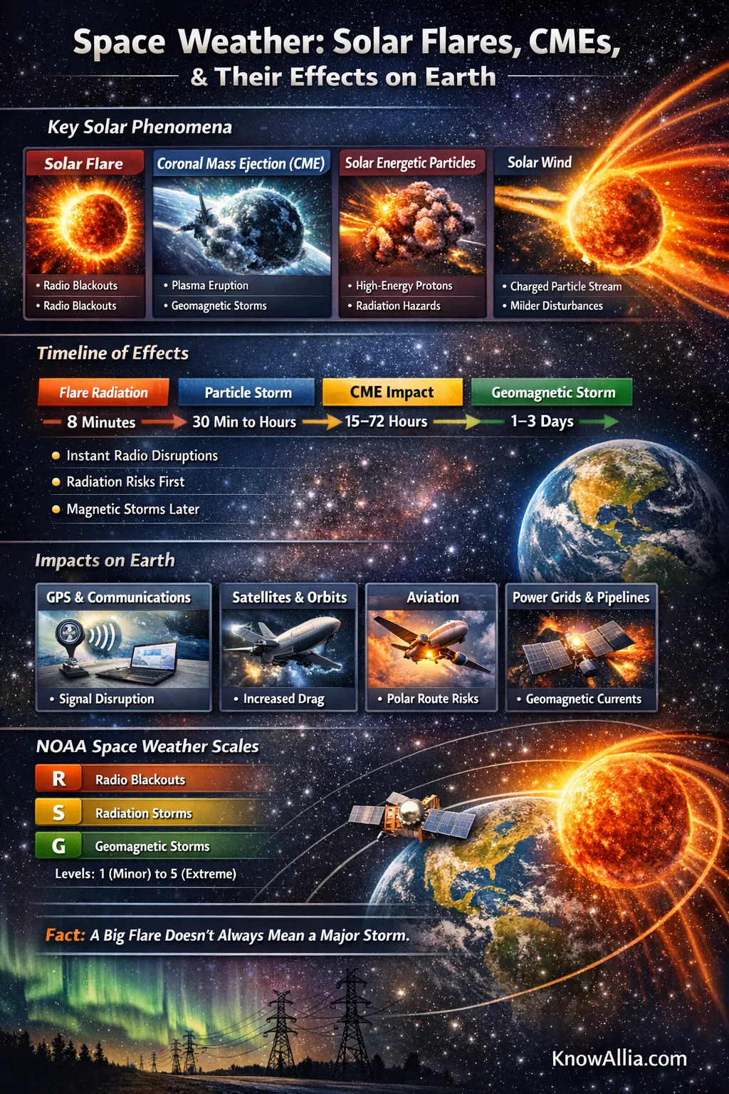 A graphic showing a solar flare erupting from the sun and a CME traveling toward Earth with planets in the background.