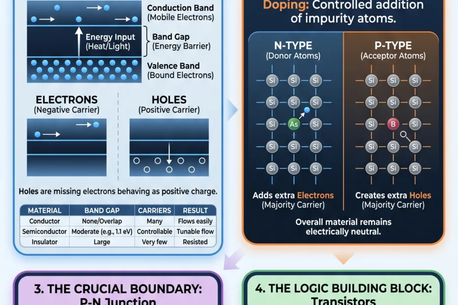 How Semiconductors Work The Physics Behind Modern Electronics infographic