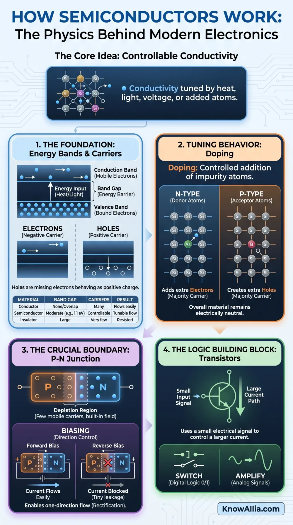 How Semiconductors Work The Physics Behind Modern Electronics infographic