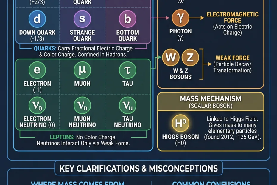 The Standard Model of Particle Physics Quarks, Bosons, and Beyond infographic