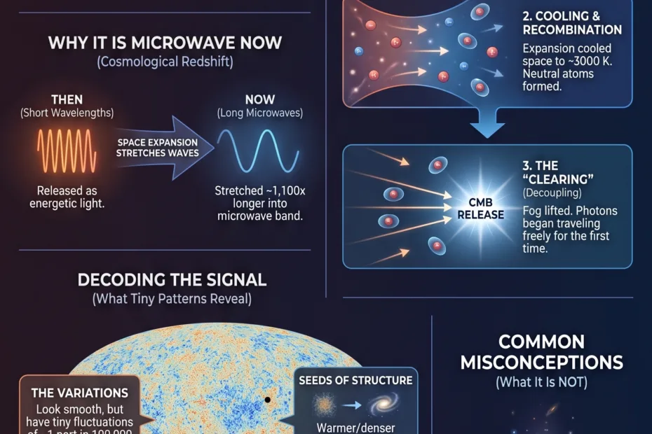 Discover the cosmic microwave background explained as the universe's oldest light providing clues about its origins.