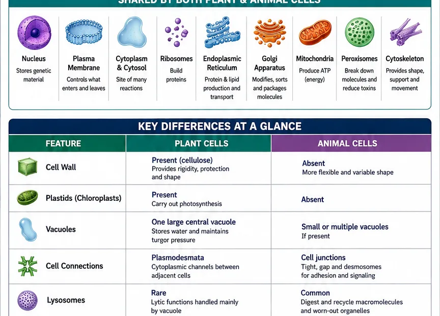 Plant cells vs animal cells: key structural differences and functions of each cell type explained visually.