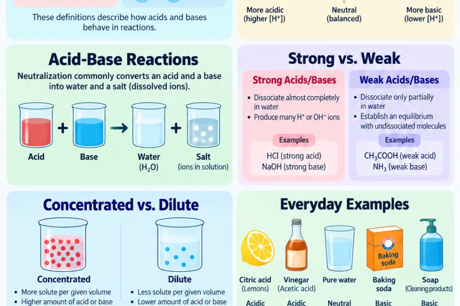 Acids and bases explained with pH levels, reactions, and everyday examples for better understanding.